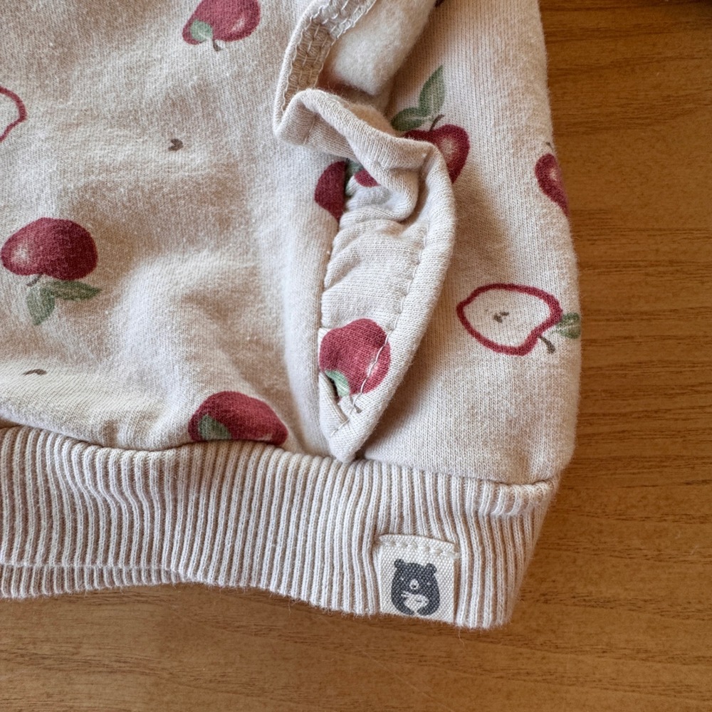 Rabbit Bear Apple Ruffle Sweatshirt Kids 3-6M Organic Cotton Cottagecore - Picture 3 of 7